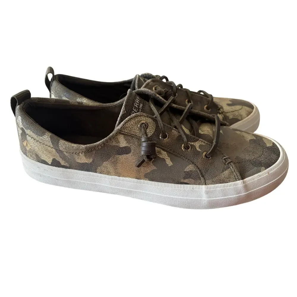 Sperry Crest Vibe Metallic Camo Leather Sneakers Women's 10 Memory Foam Sporty
